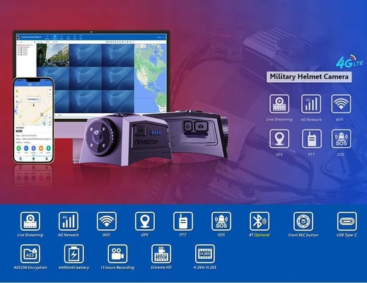 كاميرا الخوذة التكتيكية 4K على الهواء مباشرة بث GPS SOS